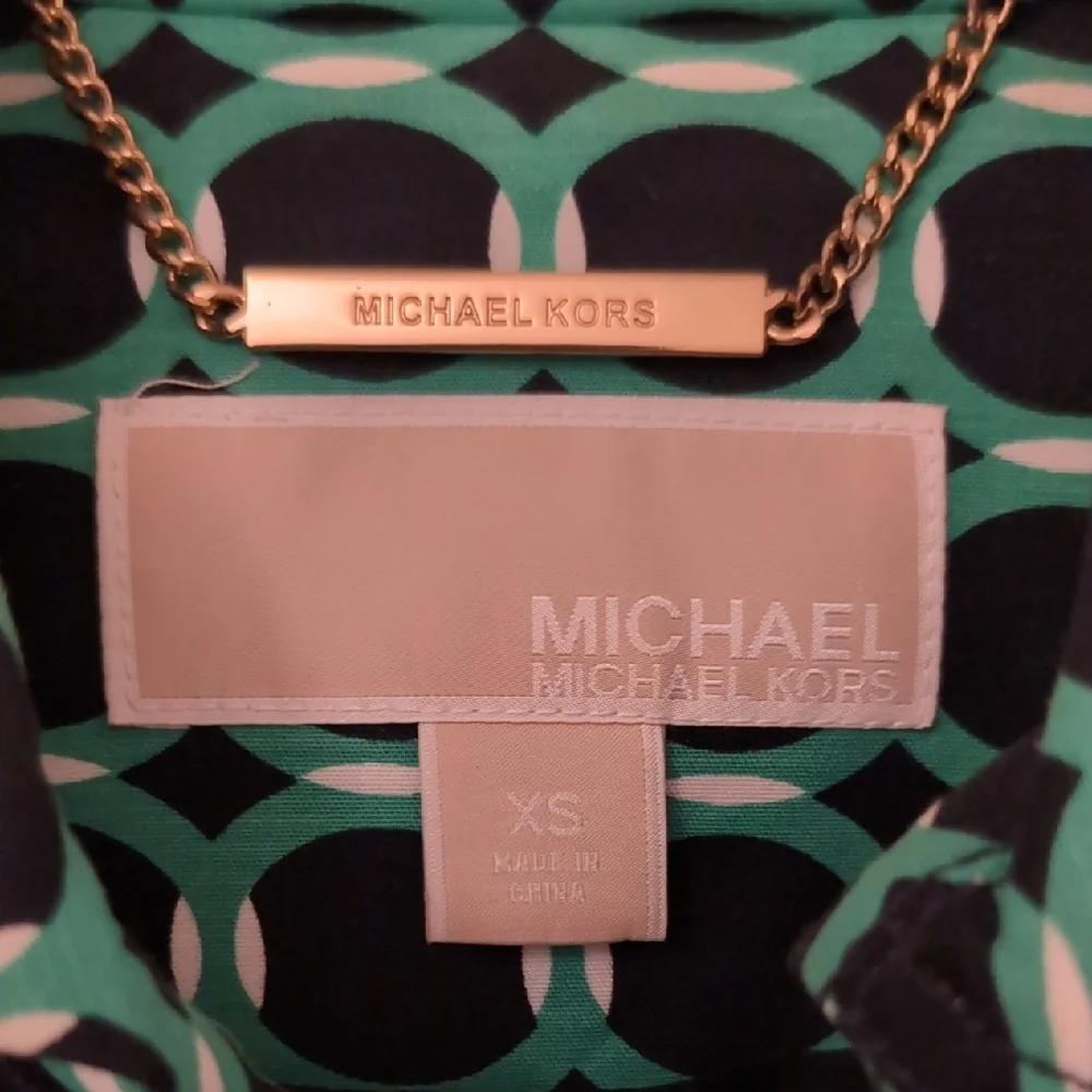 Michael Kors Green/Navy Geometric Trench Coat - Picture 2 of 4